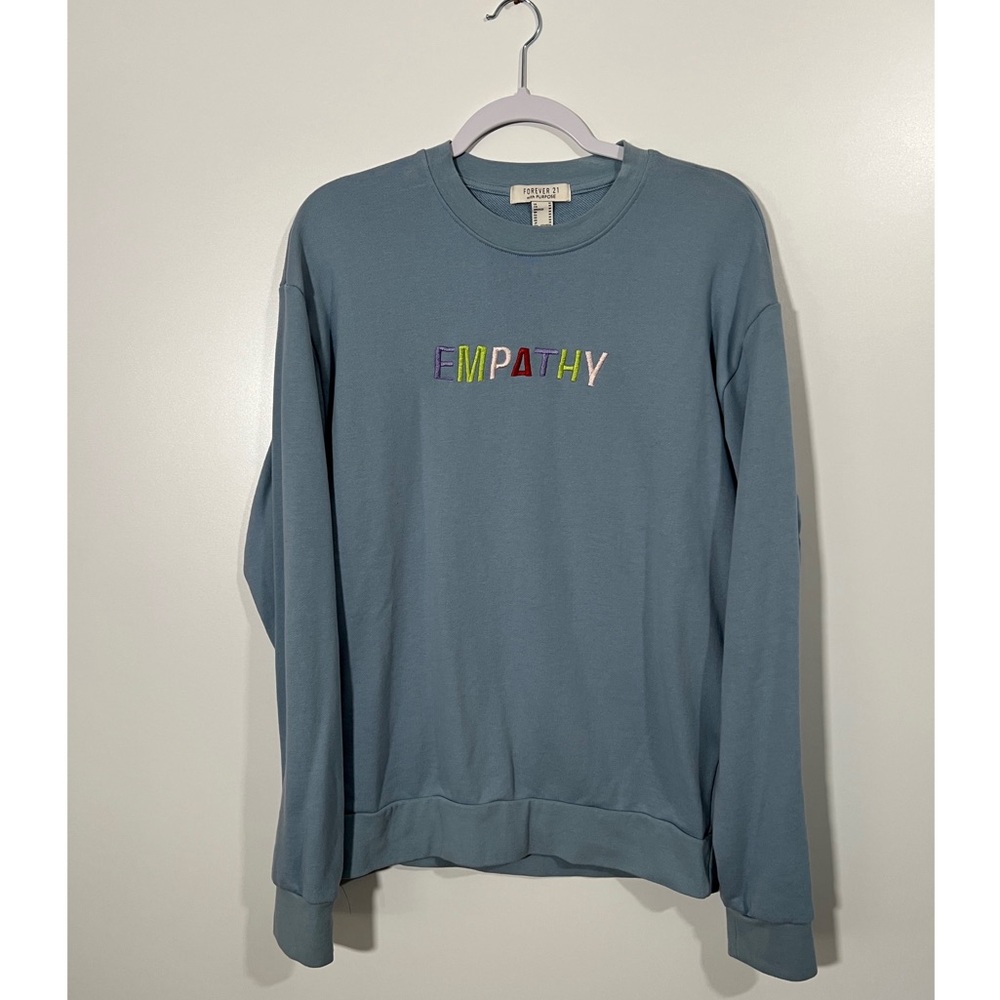 Forever 21 EMPATHY Crewneck Sweatshirt Embroidered Women’s Medium Blue